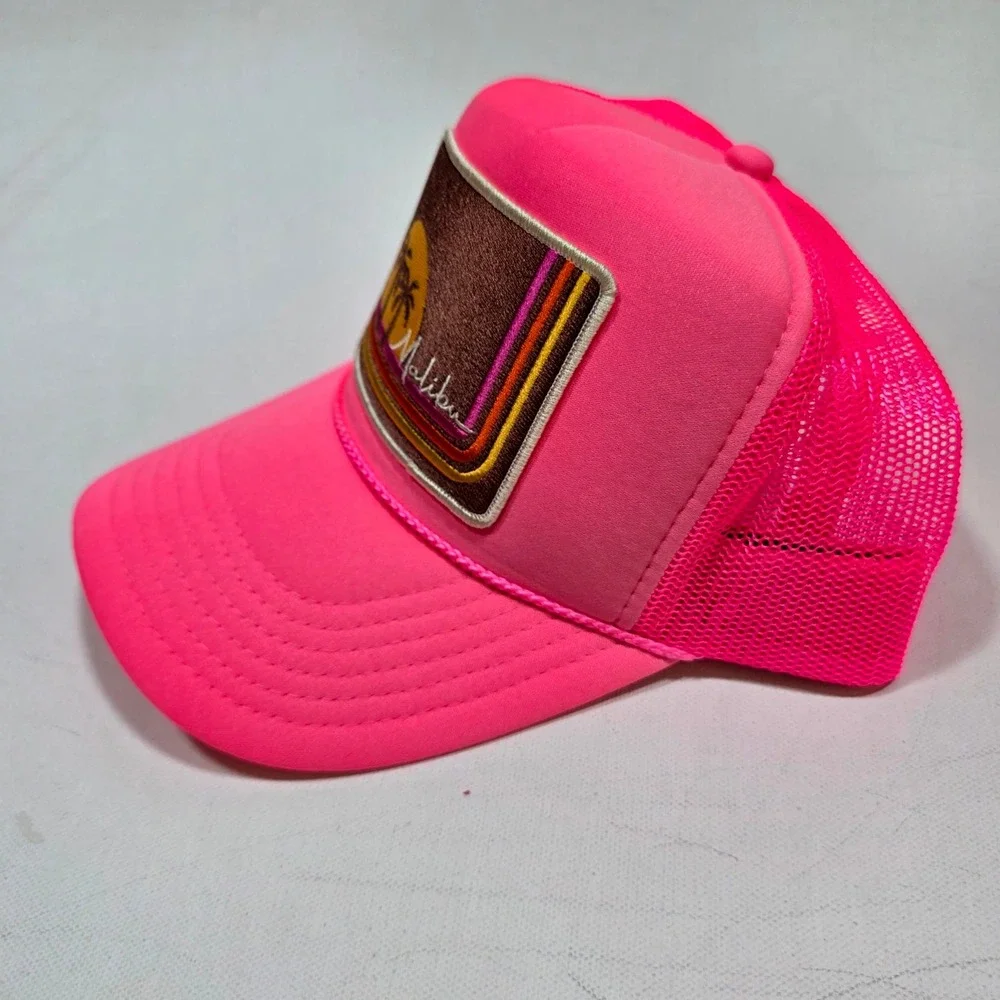 Port Sandz Trucker Hat Surf Neon Pink Malibu Sunset Retro Mesh Snapback Cap